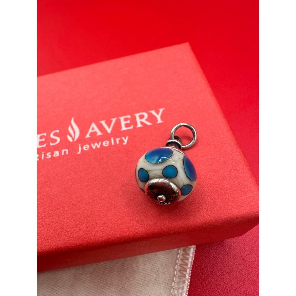James Avery Retired Blue Polka Dots Art Glass Finial Charm 925 Sterling Rare